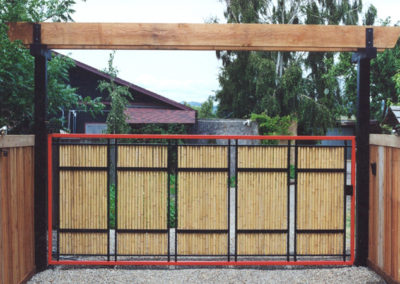Flat Top Driveway Gate w/ Japanese Motif - Bamboo Panel Infills