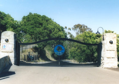 Bell Curve Bi-Parting Driveway Gate w/ Logo Center & Recessed Border Panels