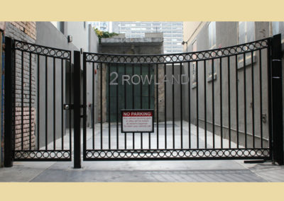 Concave Driveway & Pedestrian Gates w/ Continuous Top Line Framed on Top & Bottom with Rings