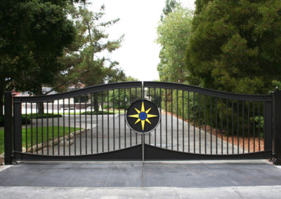 Bell Curve Bi-Parting Driveway Gate w/ Compass Center & Recessed Frame Panels