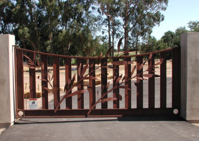 Concave Top Driveway Gate w/ Recessed Panels & Sculptured Olive Branches
