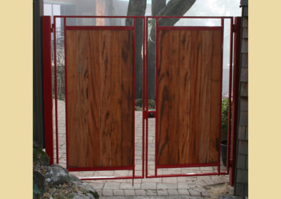 Flat Top Open Frame Bi-Parting Walk-Through Gate w/ Exotic Hardwood Fill