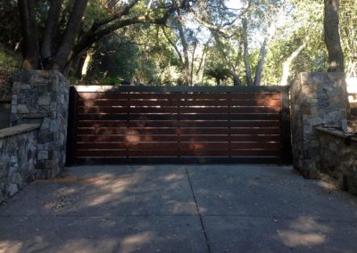 Flat Top Driveway Gate w/ Metal Frame & Wood Horizontal Slats