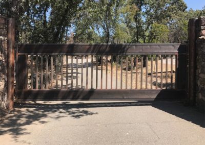 Flat Top Driveway Gate w/ Natural Wood Open Slats & Solid Frame