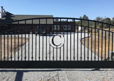 Arch Top Driveway Gate w/ Knuckles & Custom Initial Center Inset