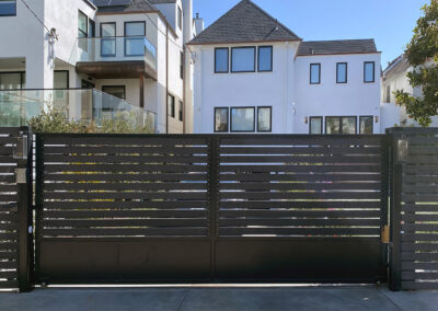 Flat Top Driveway Gate w/ 2 Panels of Horizontal Privacy Slats & Coordinating Fencing