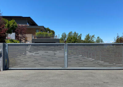 Flat Top Bi-Parting Driveway Gate - Galvanized Steel Frame w/ Custom Cut-Out Privacy Panels