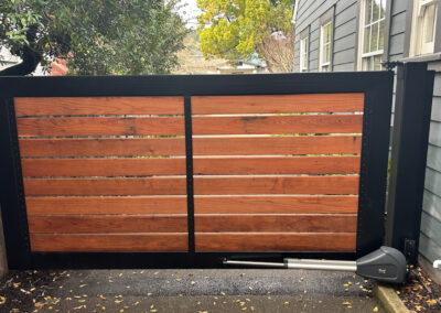 Flat Top Driveway Gate w/ Metal Frame & Redwood Horizontal Slats